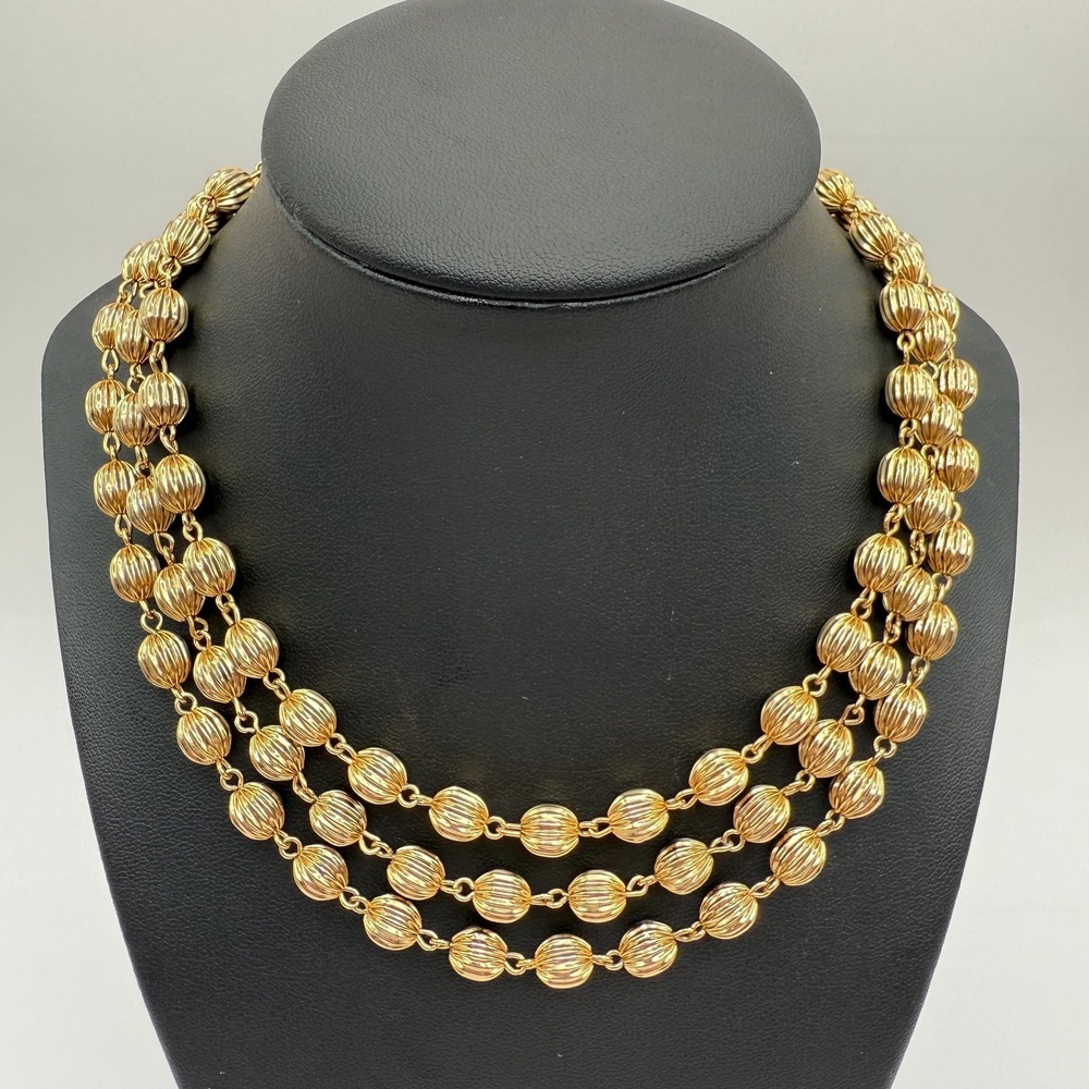 Vintage Monet 18" Multi Strand Round Golden Pumpkin Beads Necklace w/ Hook Clasp